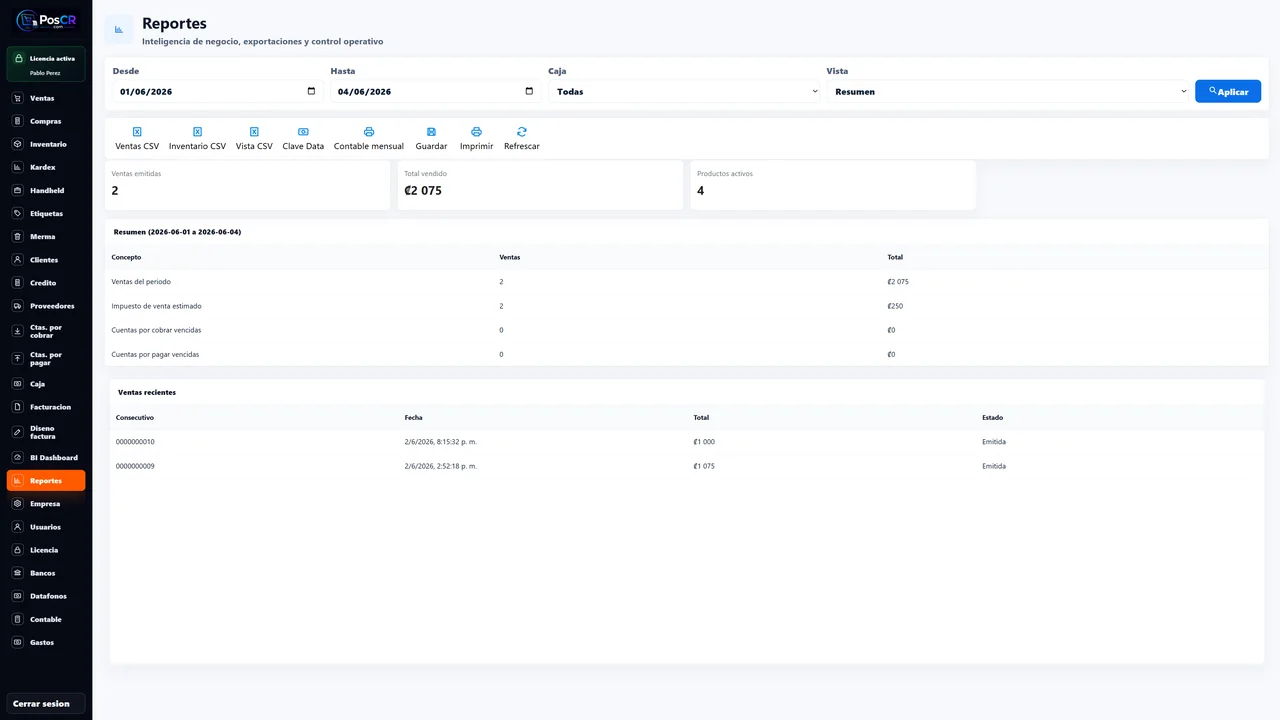 Modulo Reportes de PosCR Market