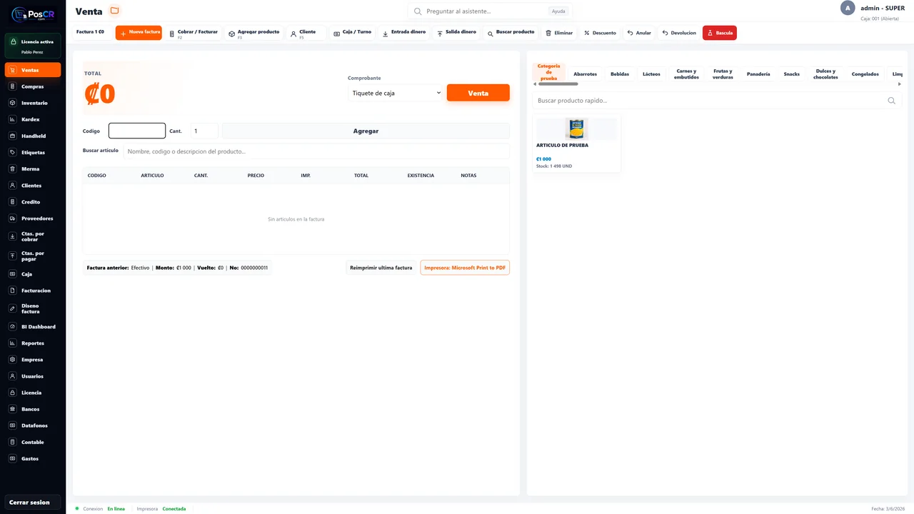 Modulo Venta tactil y por codigo de PosCR Market